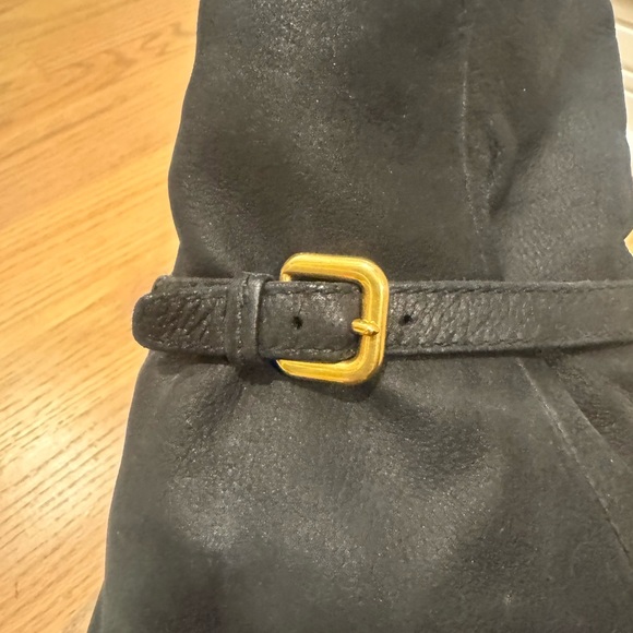 Prada Black Fold-Over Ankle Heeled Boots with Gold Buckle - Picture 6 of 10